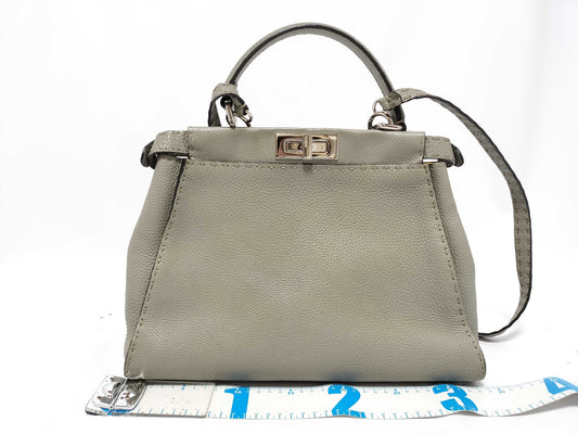 FENDI Peekaboo Medium Selleria Gray x Yellow 2-Way Handbag 8BN290