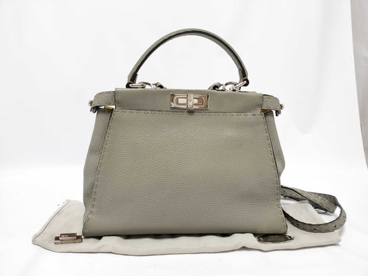 FENDI Peekaboo Medium Selleria Gray x Yellow 2-Way Handbag 8BN290