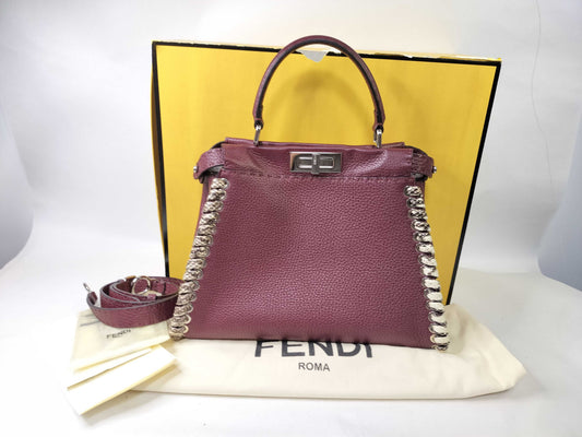 FENDI Peekaboo Medium Selleria x Python Burgundy 2-way Handbag 8BN290