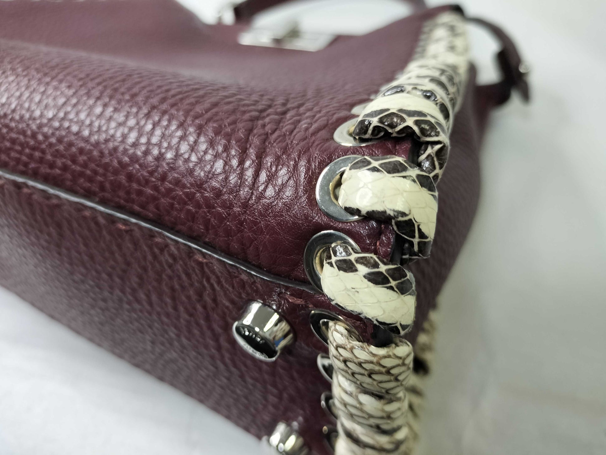 FENDI Peekaboo Medium Selleria x Python Burgundy 2-way Handbag 8BN290