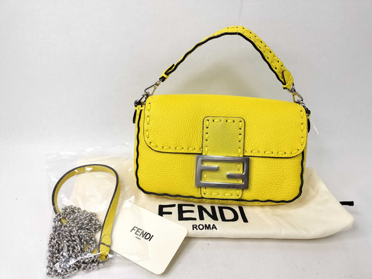 FENDI Mini Bucket Selleria 2-Way Handbag Yellow 8BS017