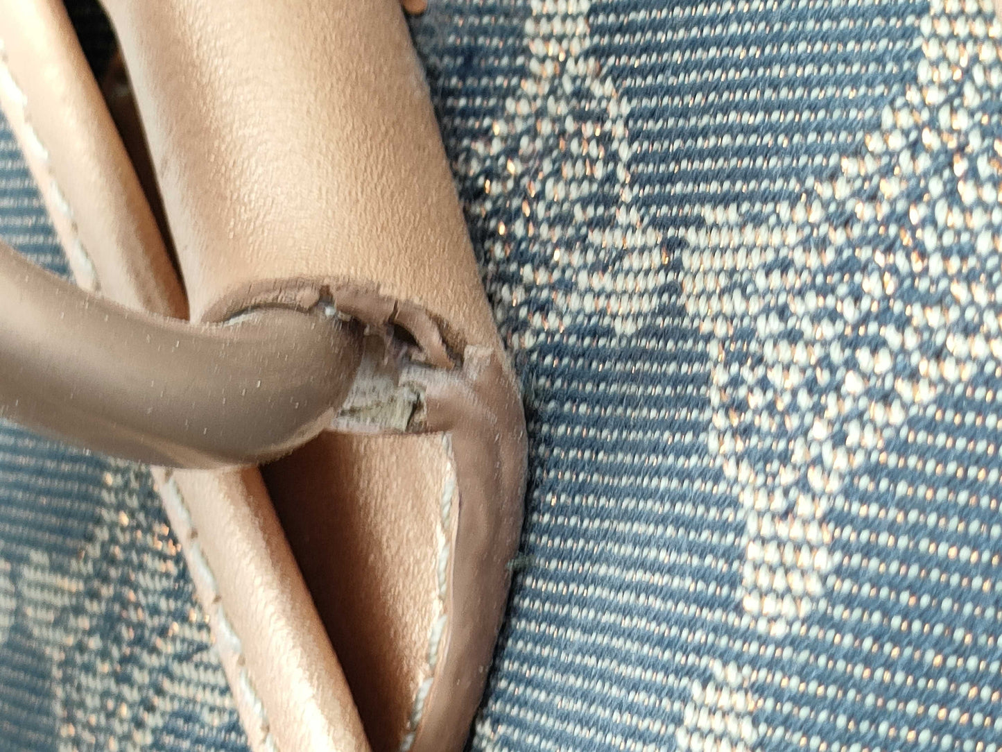 CELINE Macadam Denim Leather Handbag in Gray and Bronze