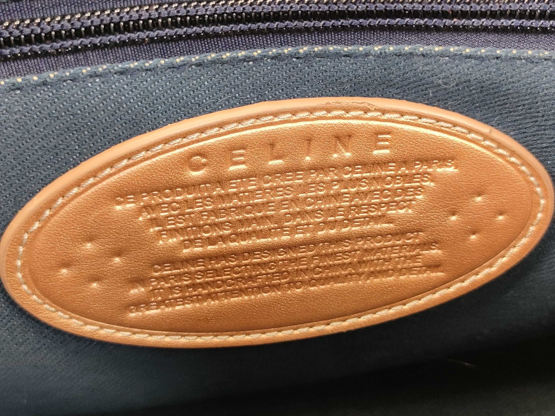CELINE Macadam Denim Leather Handbag in Gray and Bronze