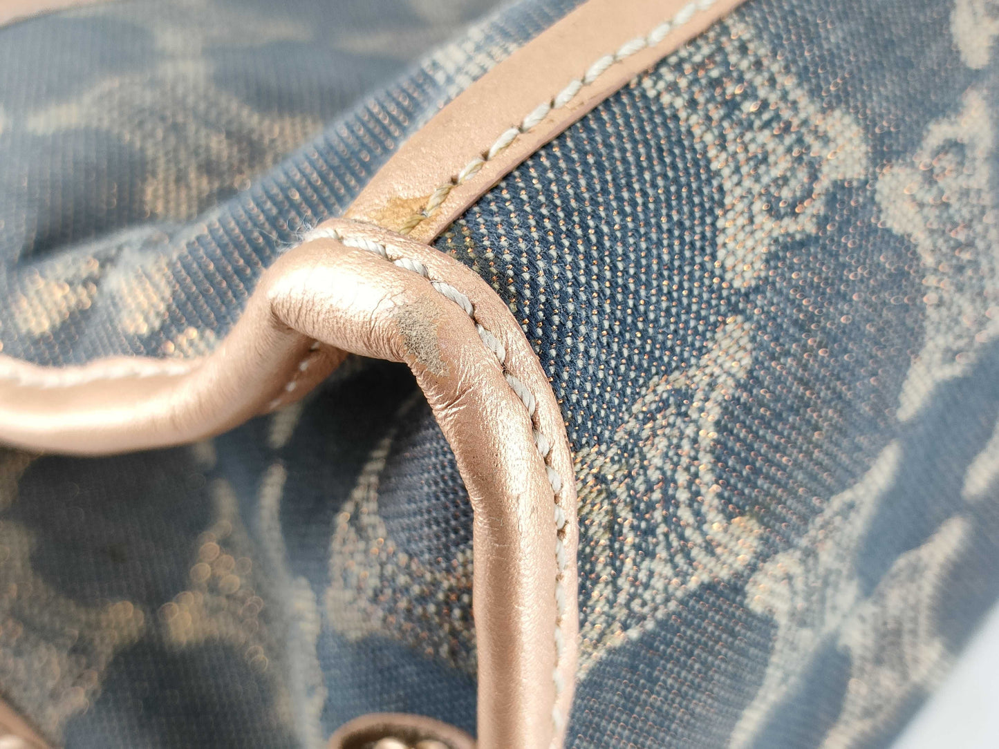 CELINE Macadam Denim Leather Handbag in Gray and Bronze