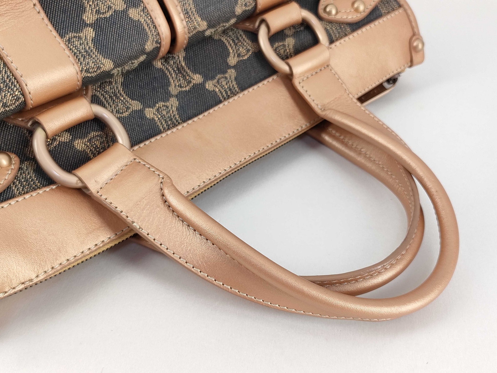 CELINE Macadam Denim Leather Handbag in Gray and Bronze