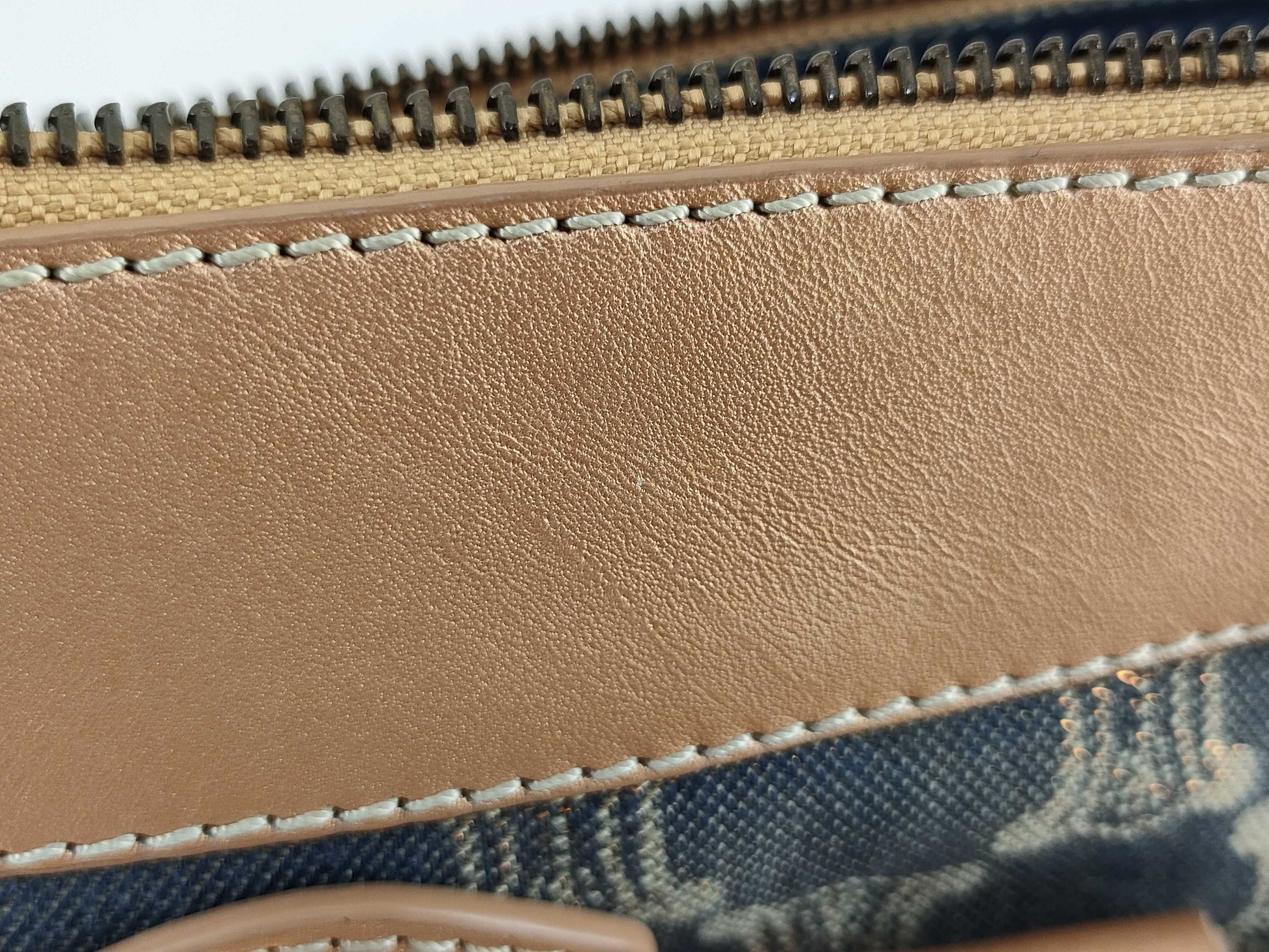 CELINE Macadam Denim Leather Handbag in Gray and Bronze