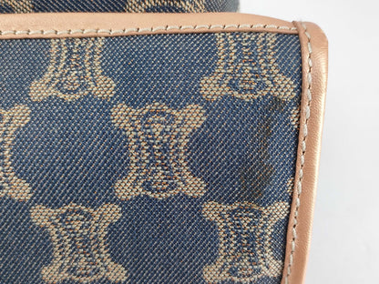 CELINE Macadam Denim Leather Handbag in Gray and Bronze