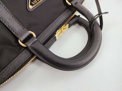 PRADA Re-Nylon Saffiano Leather Medium Black Handbag 1BB233
