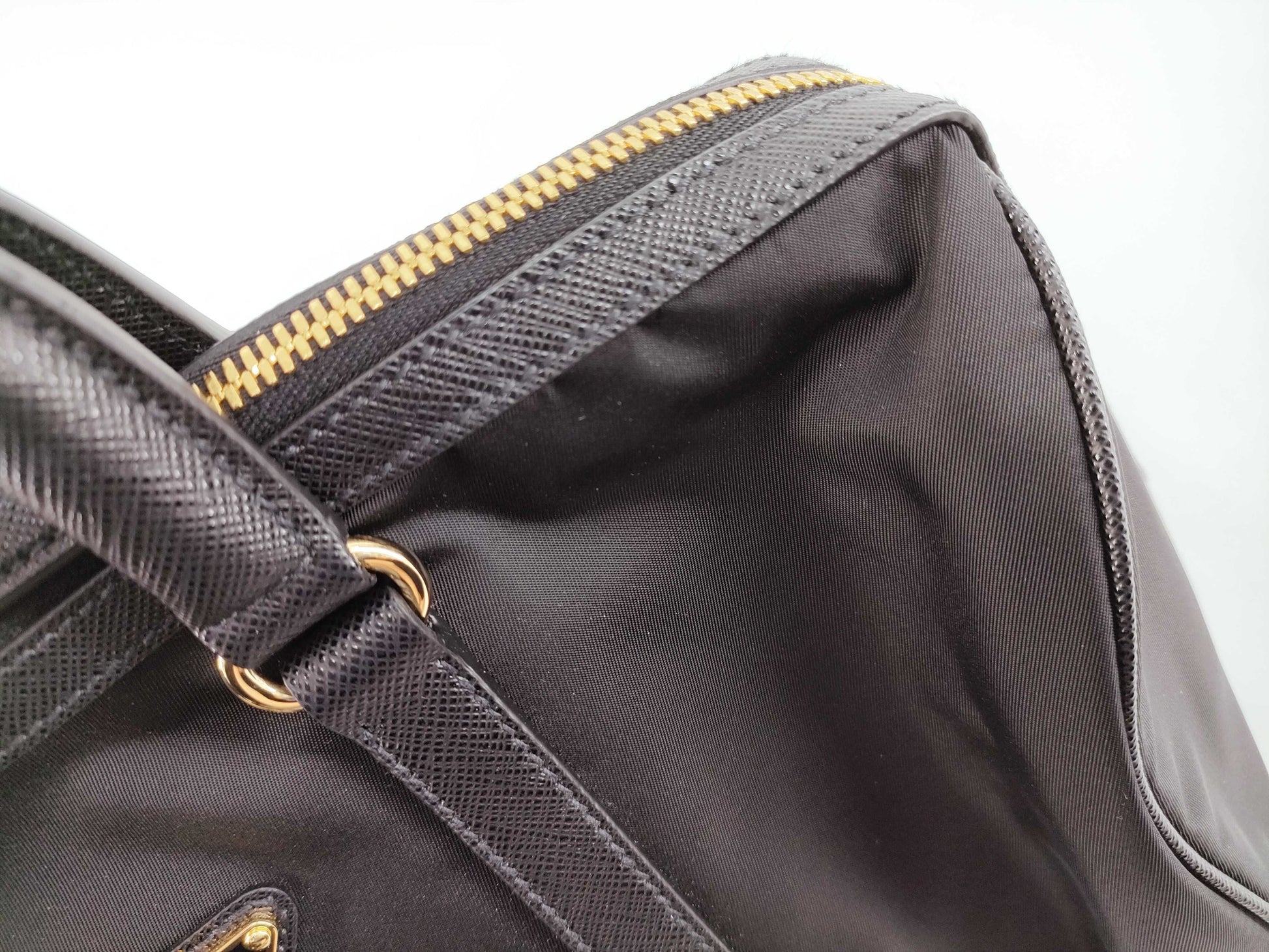 PRADA Re-Nylon Saffiano Leather Medium Black Handbag 1BB233