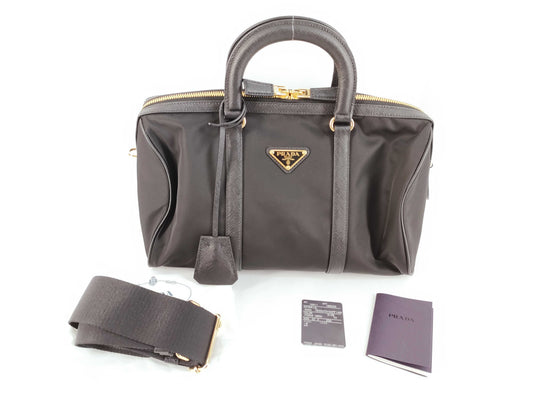 PRADA Re-Nylon Saffiano Leather Medium Black Handbag 1BB233