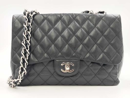 CHANEL Deca Matelasse Chain Shoulder Bag in Black Caviar Leather