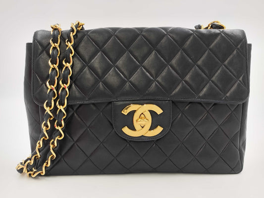 CHANEL Deca Matelasse Chain Shoulder Bag in Black Lambskin
