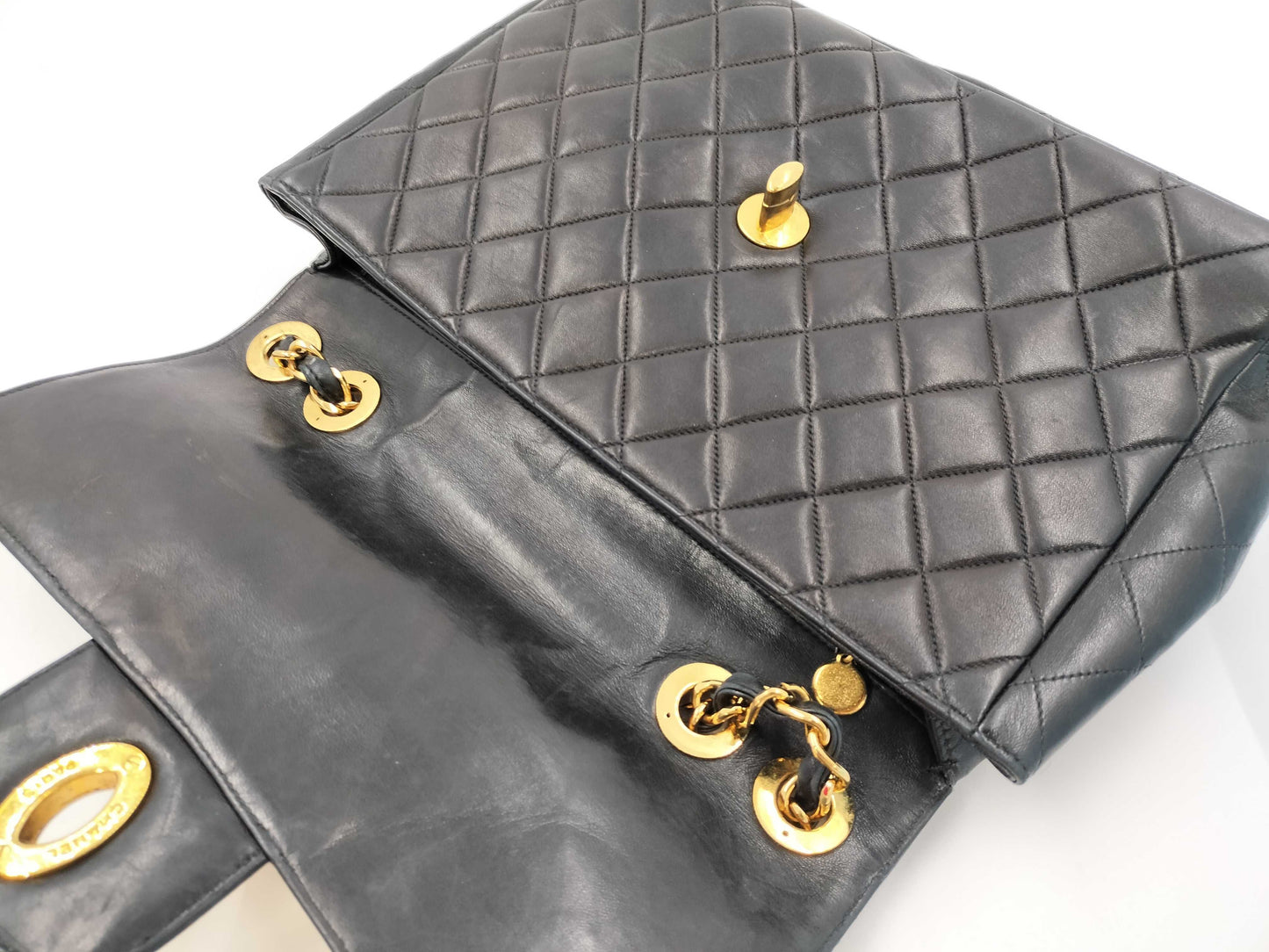 CHANEL Deca Matelasse Chain Shoulder Bag in Black Lambskin