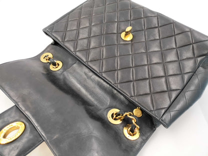 CHANEL Deca Matelasse Chain Shoulder Bag in Black Lambskin