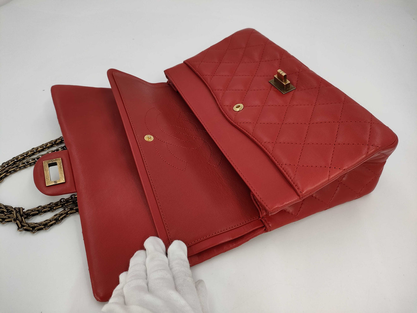CHANEL 2.55 Matelasse Chain Shoulder Bag, Red