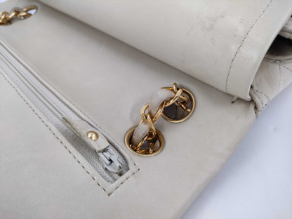 CHANEL Matelasse Chain Shoulder Bag 23, White Lambskin