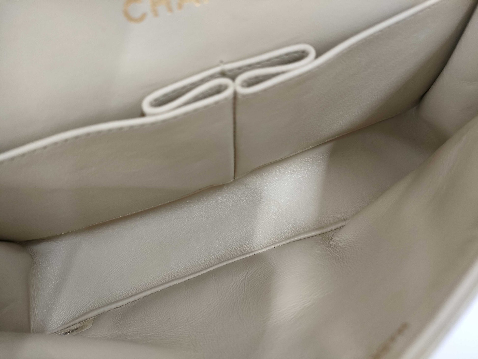 CHANEL Matelasse Chain Shoulder Bag 23, White Lambskin