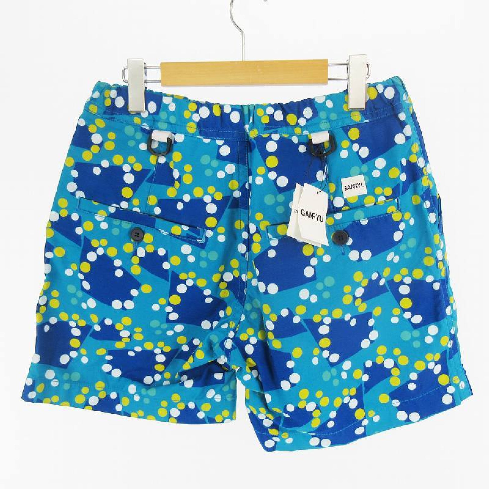 COMME des GARÇONS GANRYU AD2012 EK-P021 Shorts with Half Polka Dots, Blue and Yellow, Size M, Unused with Tags