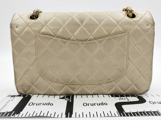 CHANEL Matelasse Lamb Double Flap 25 Shoulder Bag with Seal and Card