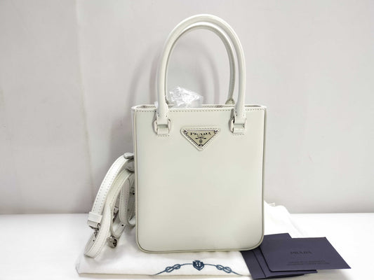 PRADA Brushed Leather Small 2-Way Handbag with Strap