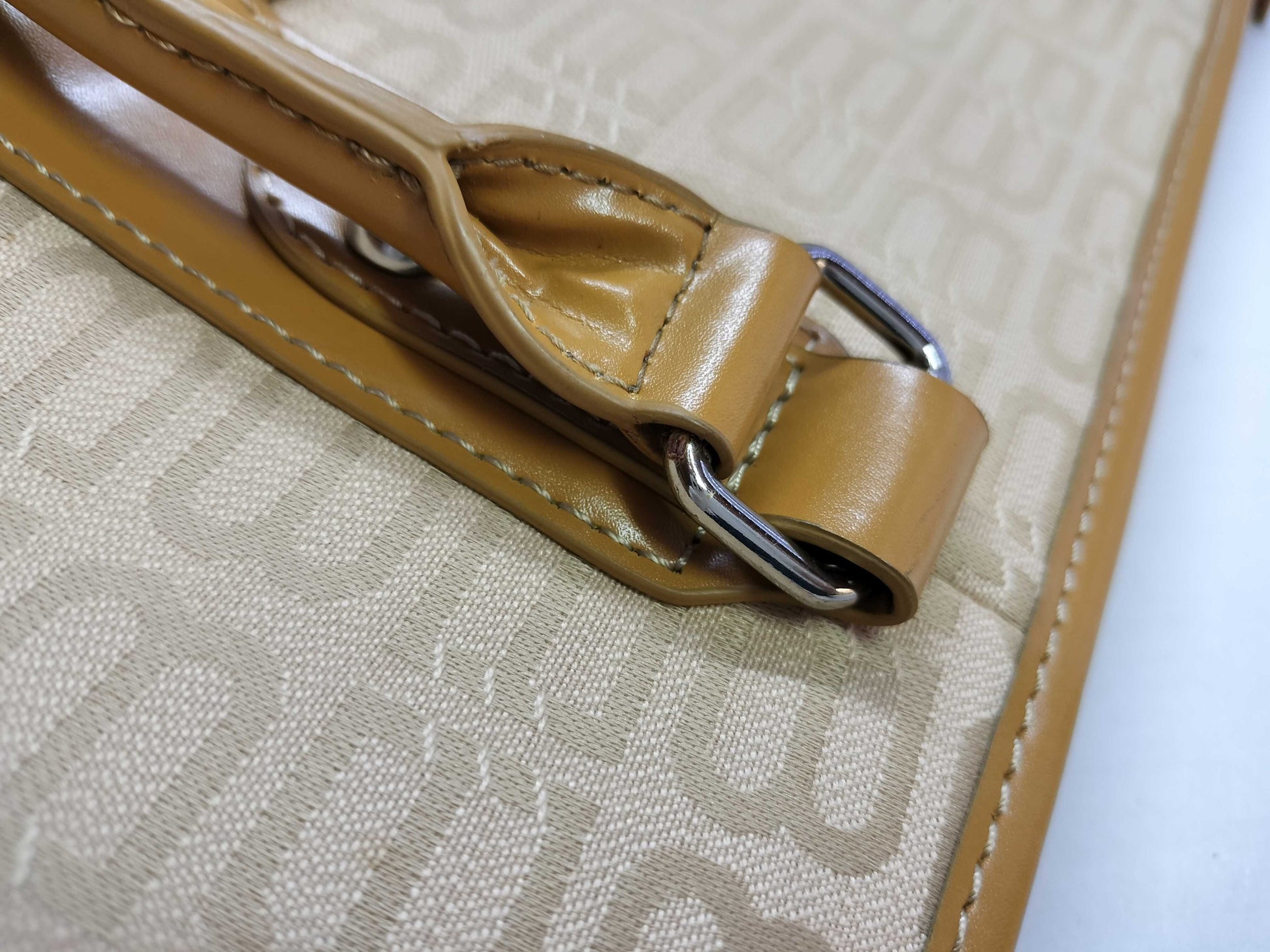 BALENCIAGA BB logo canvas and leather tote bag