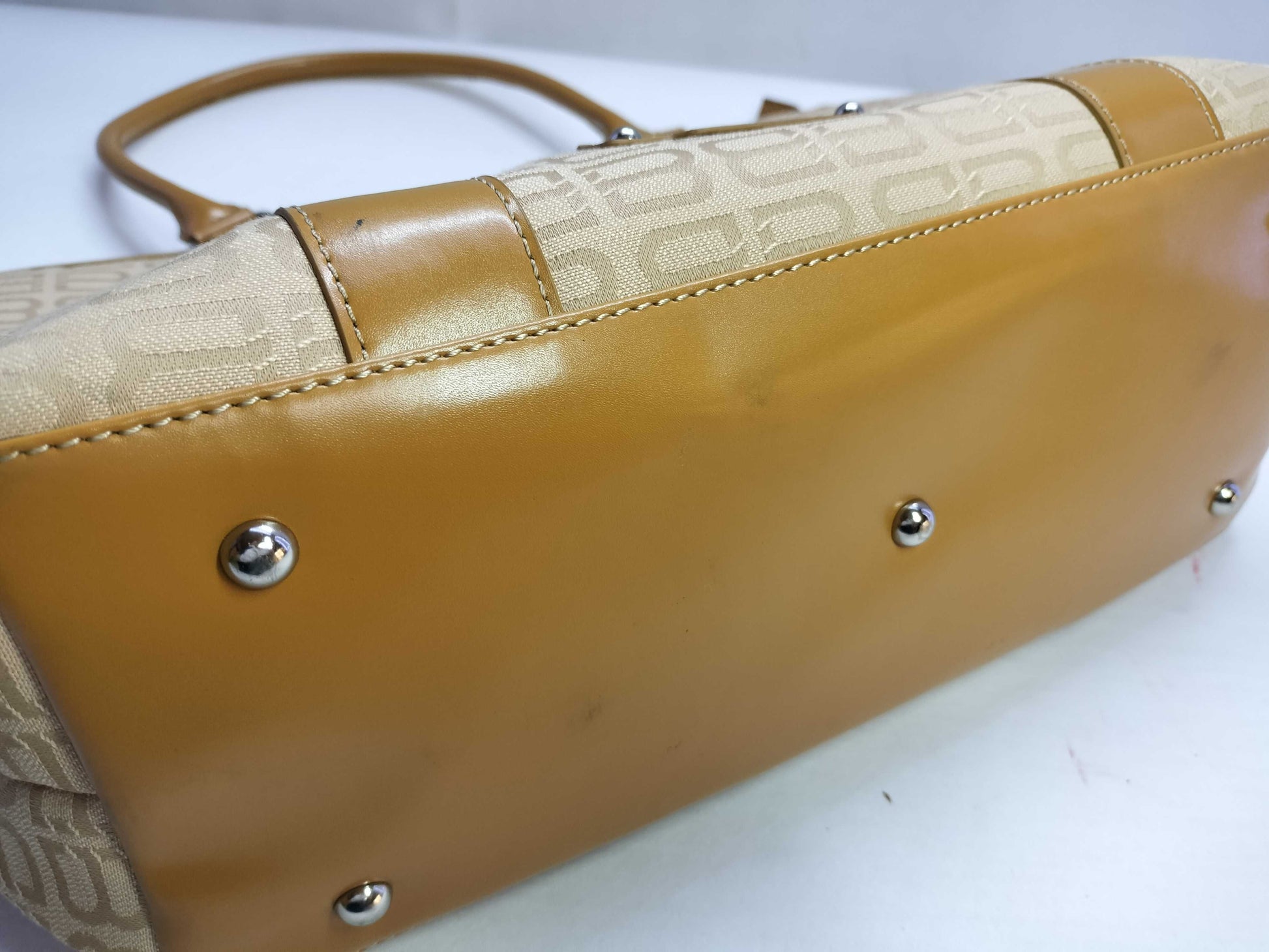 BALENCIAGA BB logo canvas and leather tote bag