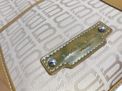BALENCIAGA BB logo canvas and leather tote bag