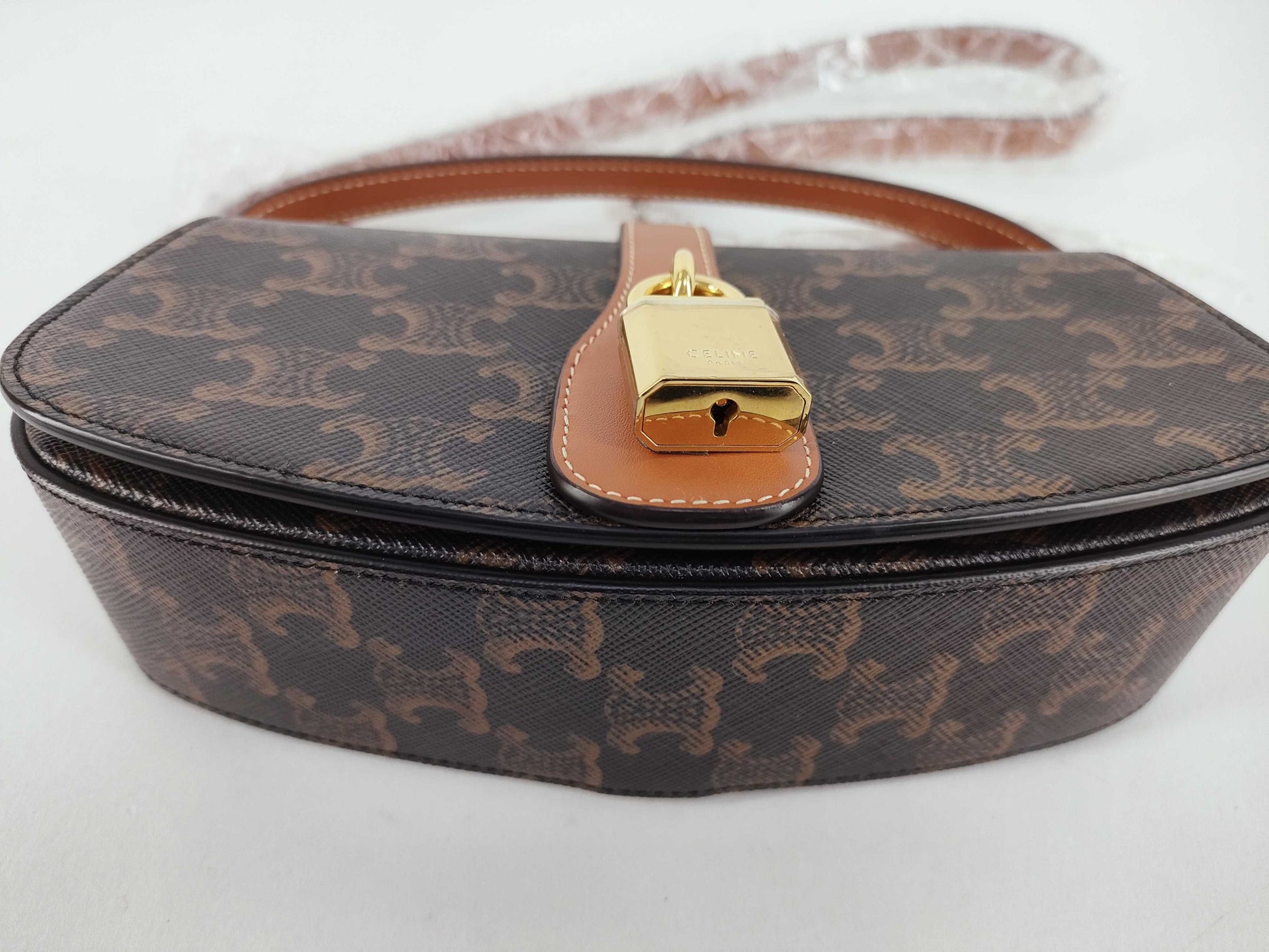 CELINE Triomphe Clutch Taboo PVC and Leather Shoulder Bag Brown