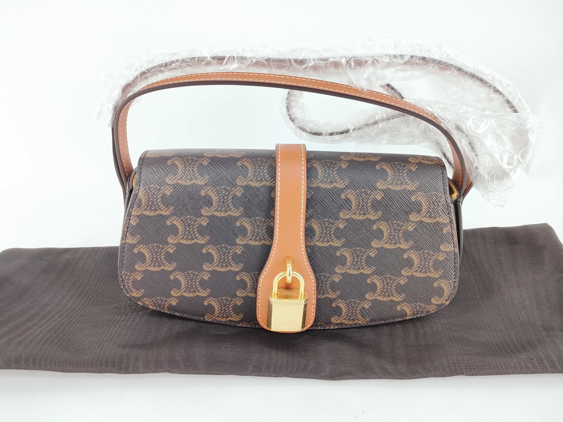 CELINE Triomphe Clutch Taboo PVC and Leather Shoulder Bag Brown