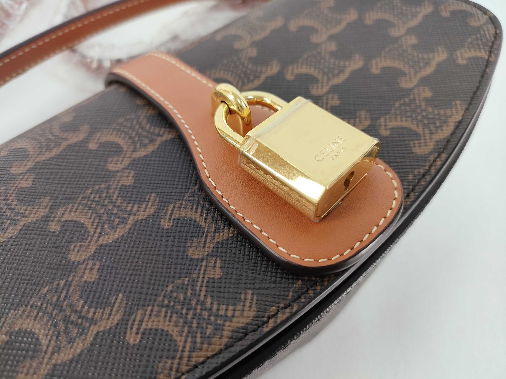 CELINE Triomphe Clutch Taboo PVC and Leather Shoulder Bag Brown