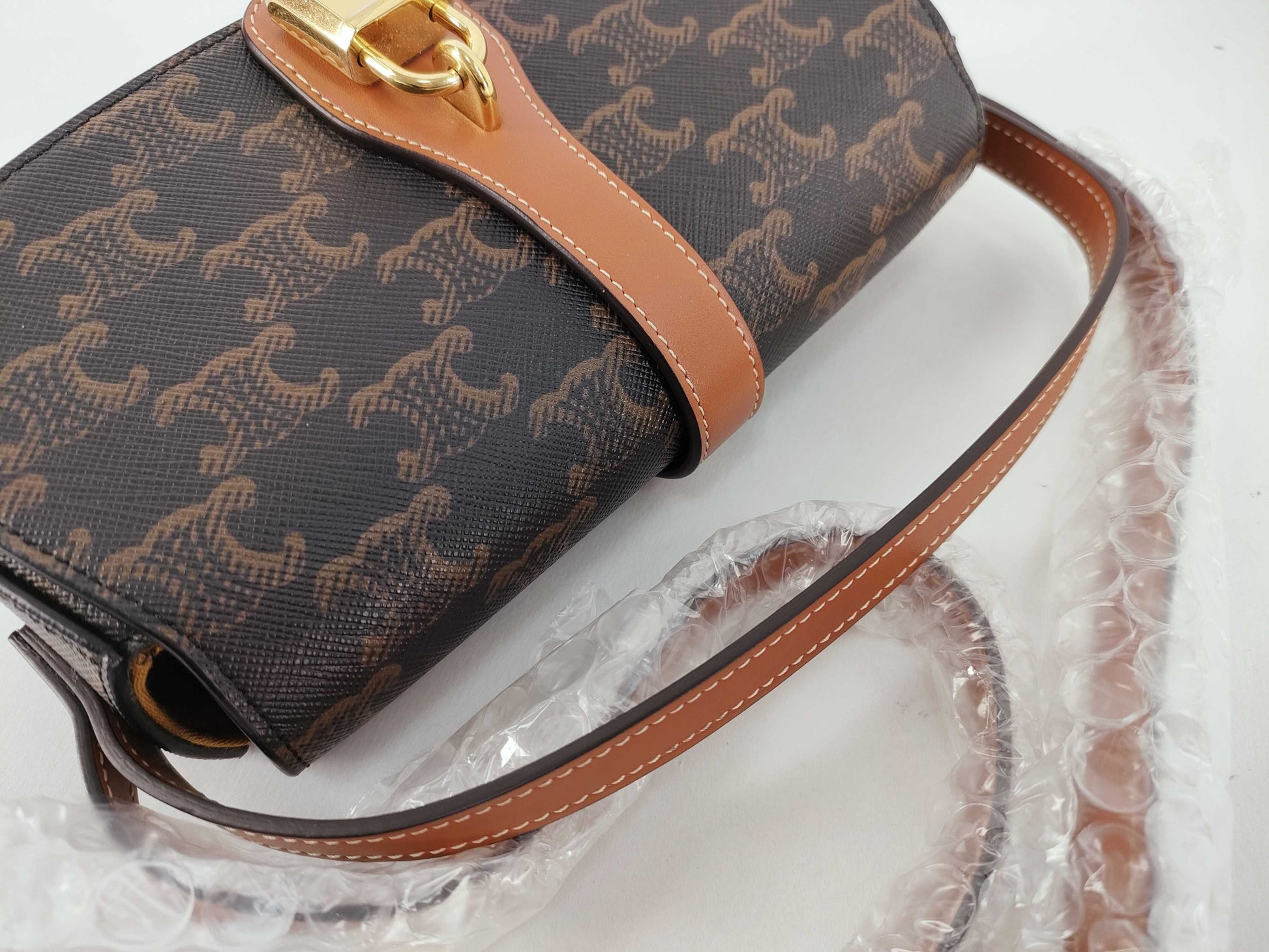 CELINE Triomphe Clutch Taboo PVC and Leather Shoulder Bag Brown