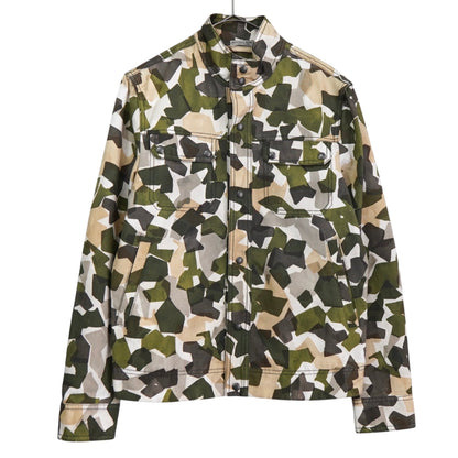 BOTTEGA VENETA Camouflage Stand Collar Cotton Jacket, Khaki/Beige, Size 46