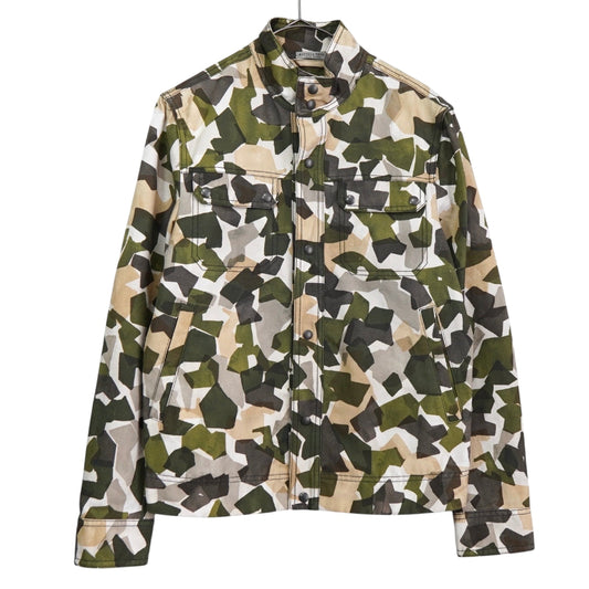 BOTTEGA VENETA Camouflage Stand Collar Cotton Jacket, Khaki/Beige, Size 46