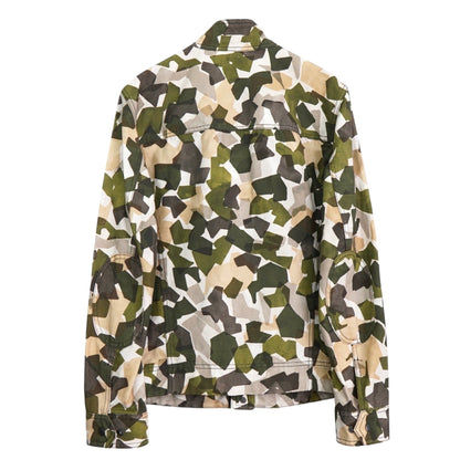 BOTTEGA VENETA Camouflage Stand Collar Cotton Jacket, Khaki/Beige, Size 46