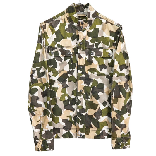 BOTTEGA VENETA Camouflage Stand Collar Cotton Jacket, Khaki/Beige, Size 46