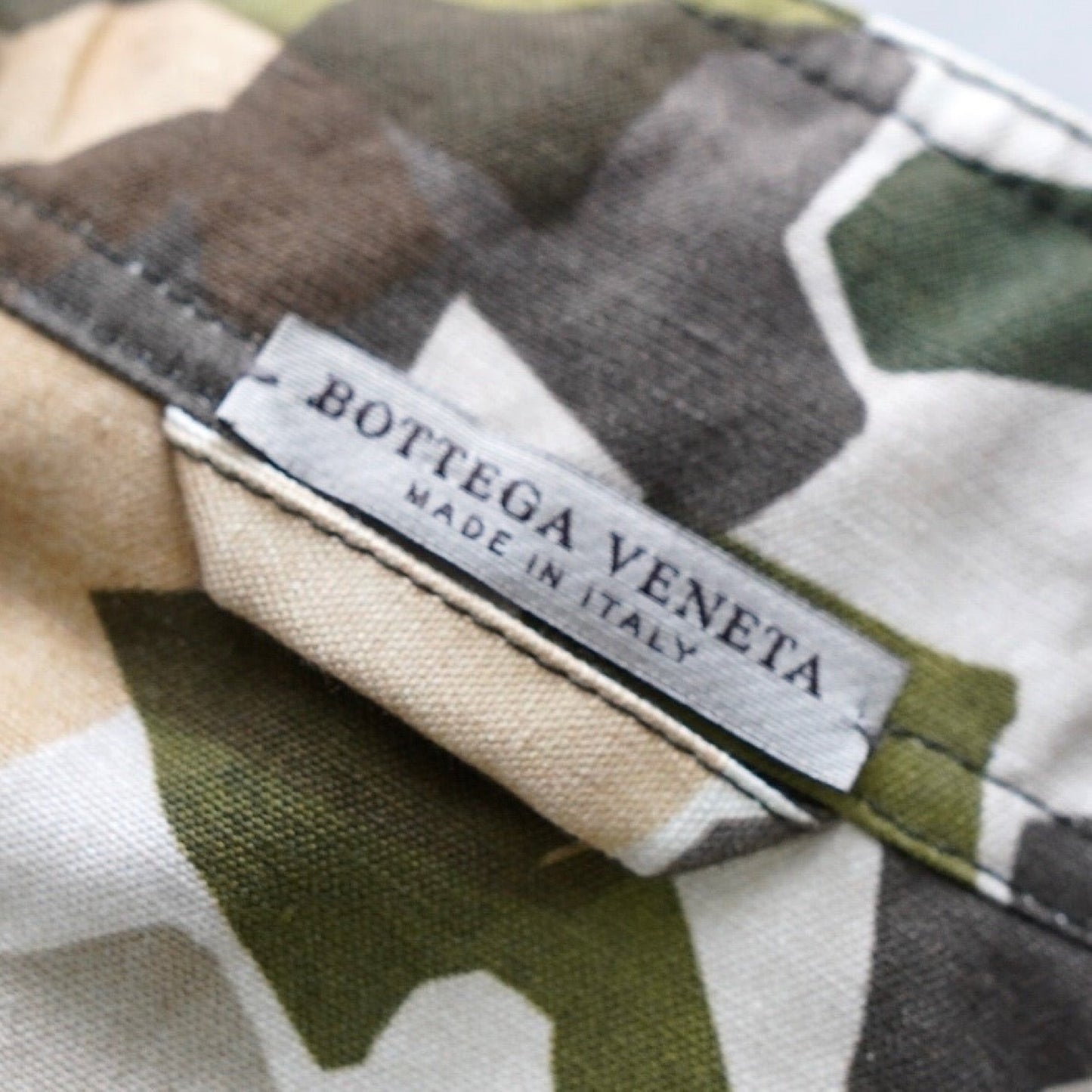 BOTTEGA VENETA Camouflage Stand Collar Cotton Jacket, Khaki/Beige, Size 46