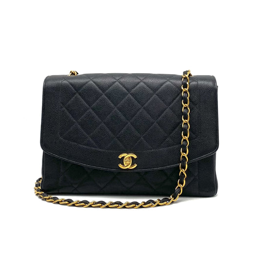 CHANEL Diana Matelasse Turnlock Coco Mark Caviar Leather Chain Shoulder Bag