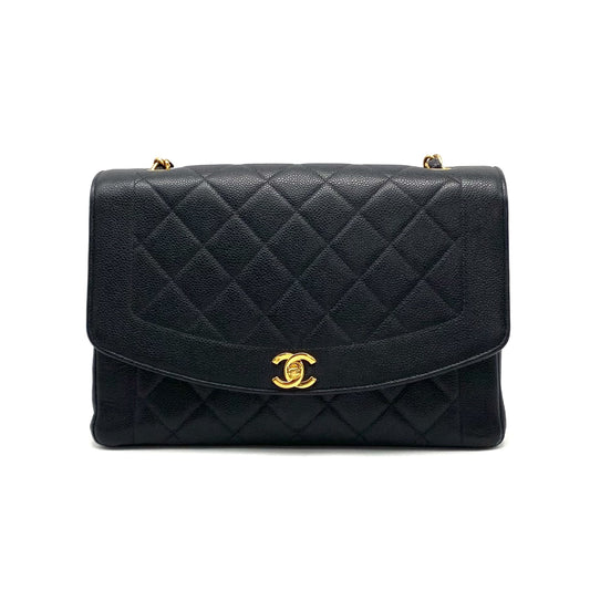 CHANEL Diana Matelasse Turnlock Coco Mark Caviar Leather Chain Shoulder Bag