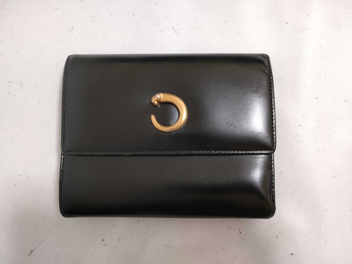 Cartier Panthère Tri-fold Wallet Black x Gold