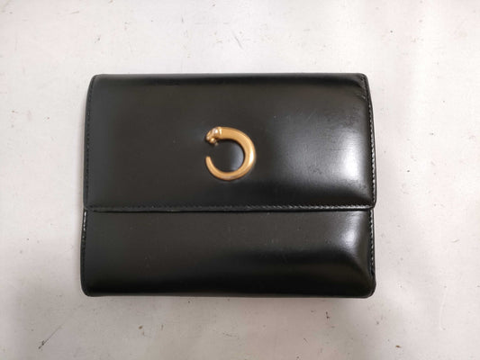 Cartier Panthère Tri-fold Wallet Black x Gold