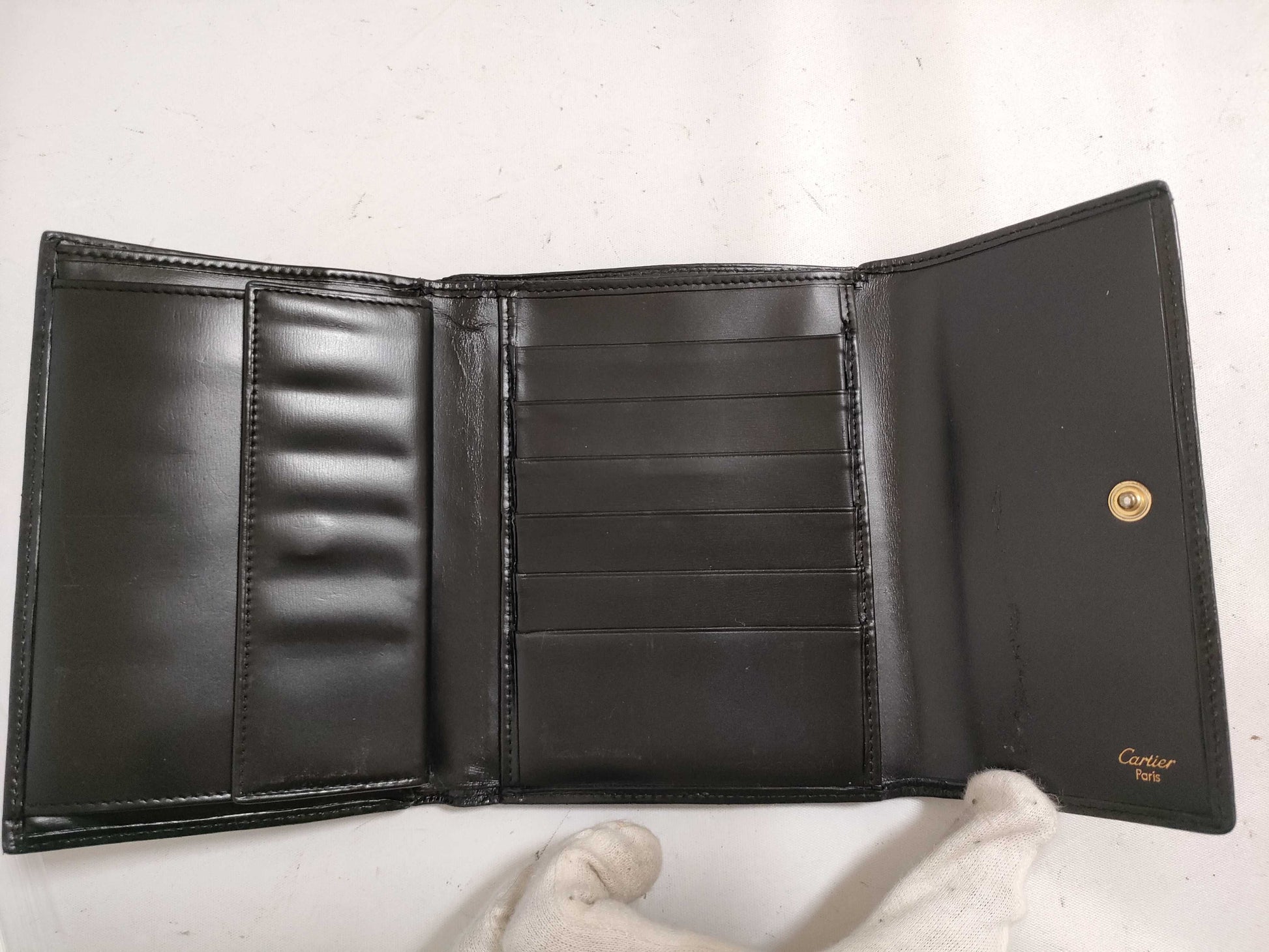 Cartier Panthère Tri-fold Wallet Black x Gold