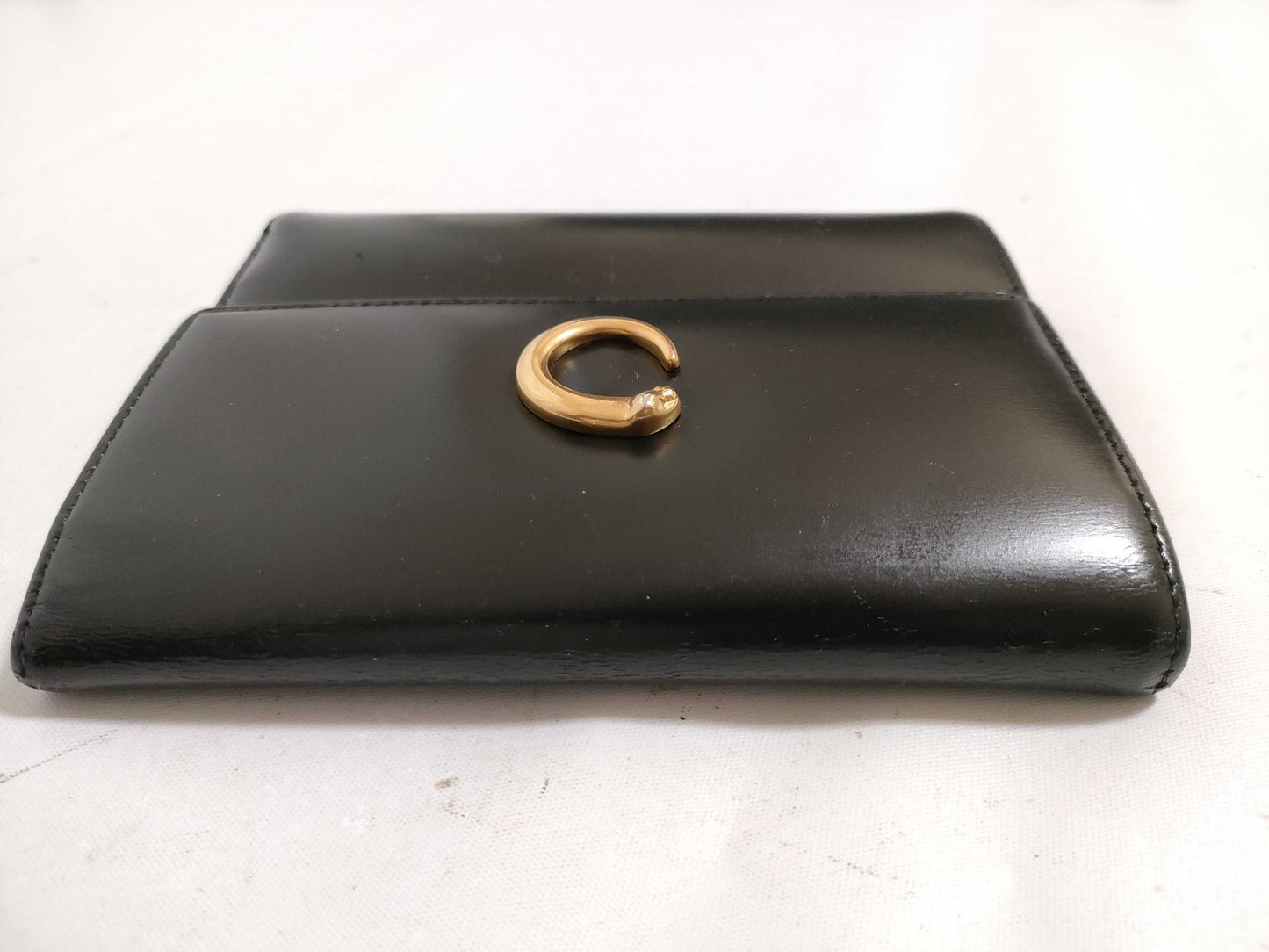 Cartier Panthère Tri-fold Wallet Black x Gold