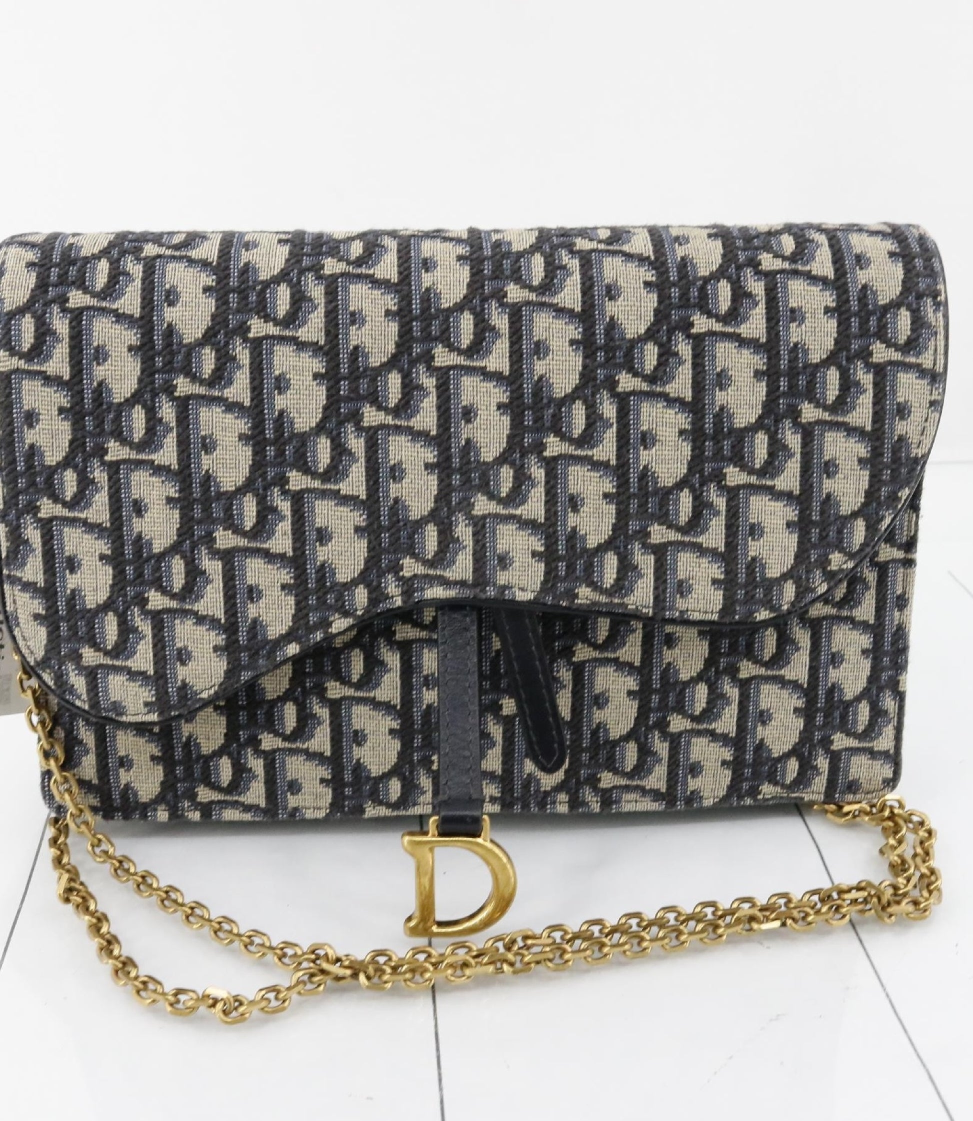 Dior Saddle Oblique Navy Chain Shoulder Bag