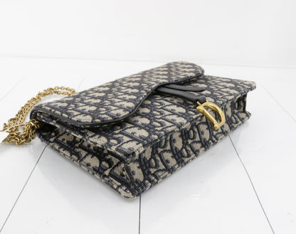 Dior Saddle Oblique Navy Chain Shoulder Bag