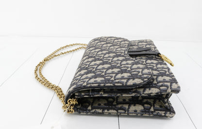 Dior Saddle Oblique Navy Chain Shoulder Bag