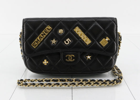 CHANEL Matelasse Chain Wallet Black Charm No. 31 Shoulder Bag