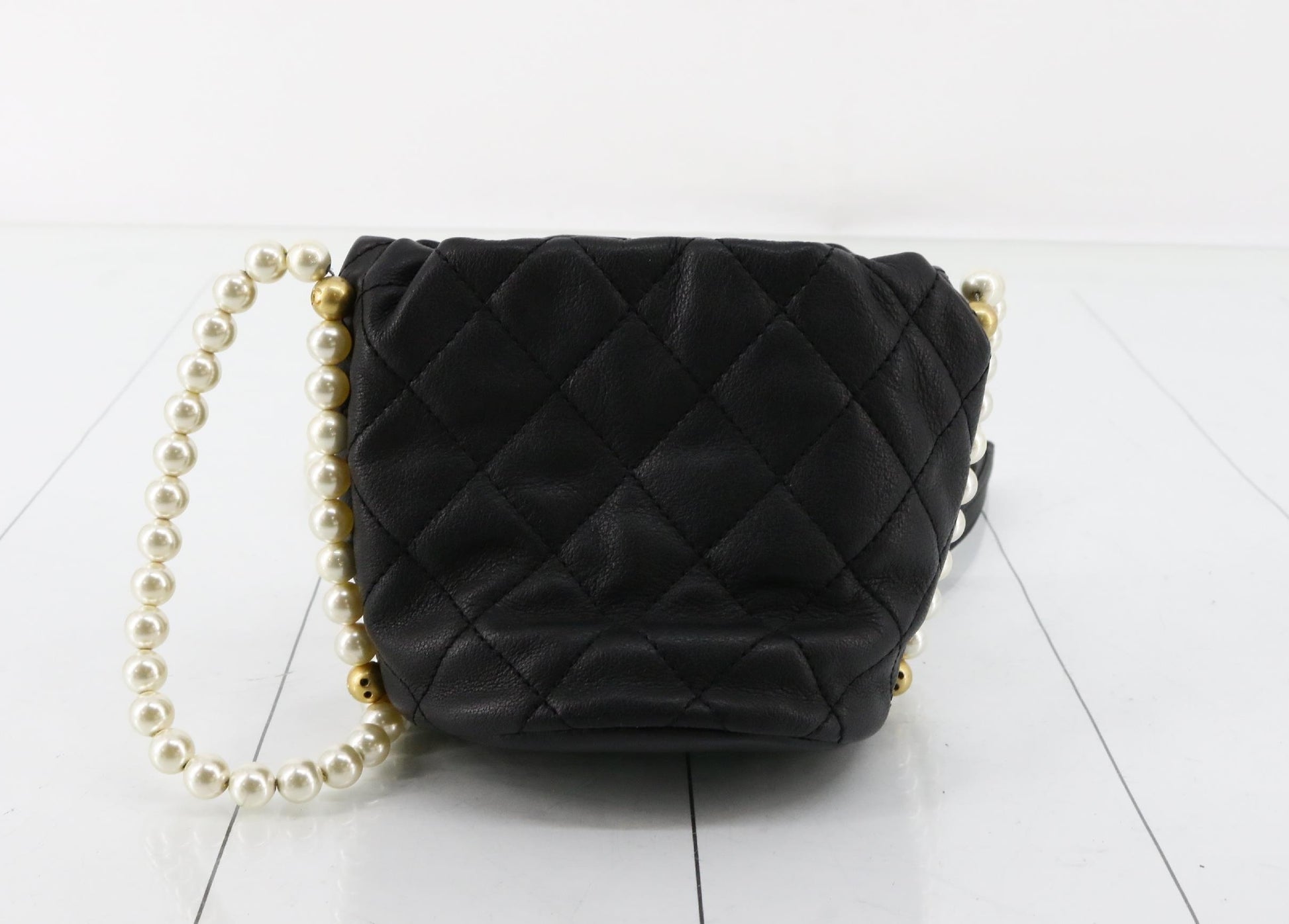 CHANEL Matelasse Black Faux Pearl Drawstring Shoulder Bag, No. 31