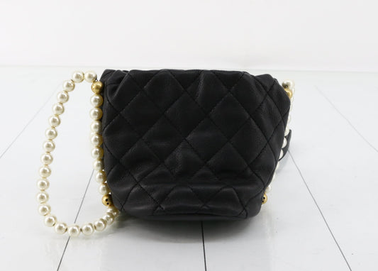 CHANEL Matelasse Black Faux Pearl Drawstring Shoulder Bag, No. 31