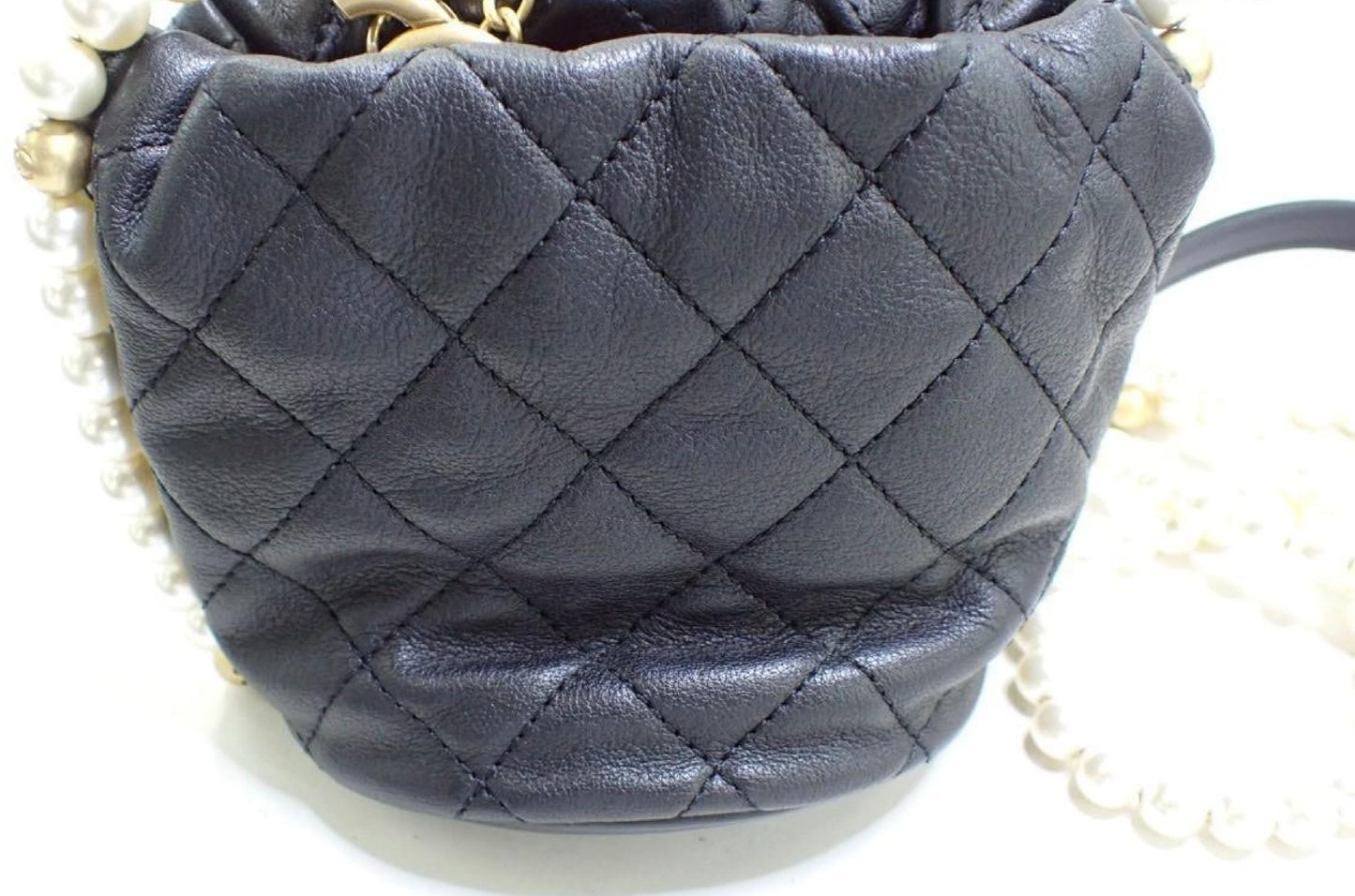 CHANEL Matelasse Black Faux Pearl Drawstring Shoulder Bag, No. 31