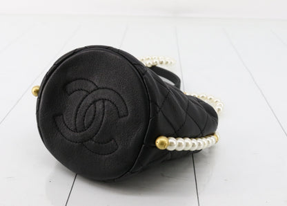 CHANEL Matelasse Black Faux Pearl Drawstring Shoulder Bag, No. 31